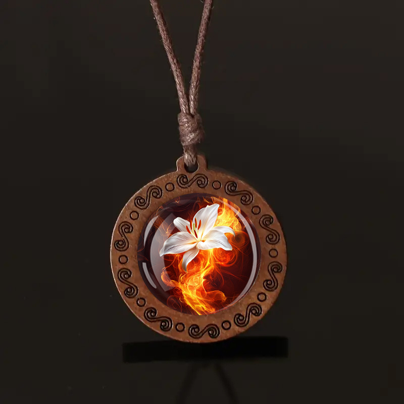 Flaming Lily Flame Pendant Necklace with Adjustable Cord